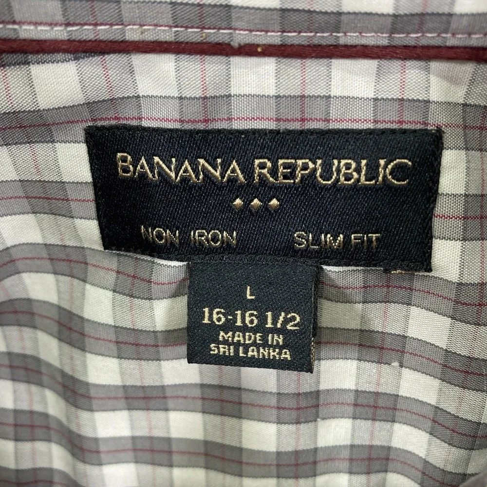 Banana Republic Mens White‎ Gray Non Iron Slim Fit Long Slv Oxford Shirt 16.5/32